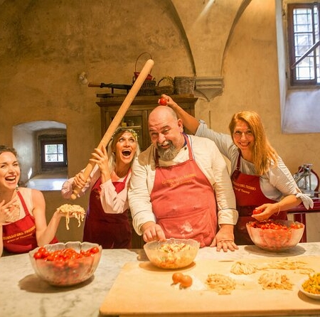 Pasta making class in a Tuscan Castle near Florence and wine tasing in the cellar